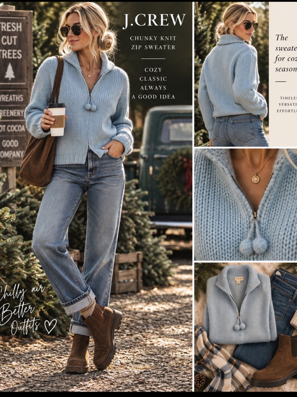 J. CREW Coastal fisherman 100% Wool Chunky Knit Zip Sweater Large